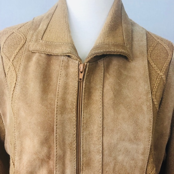 Suede and Cable Knit Zip Front Jacket by Landmark - Picture 3 of 8